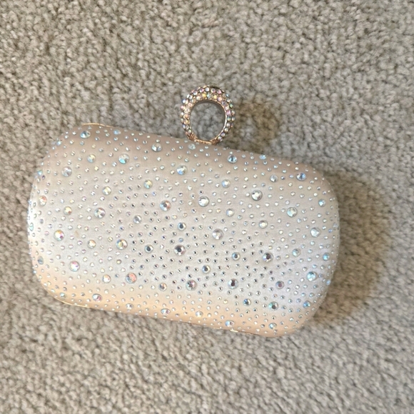 Express Ivory Satin Rhinestone Evening Clutch - Picture 1 of 12